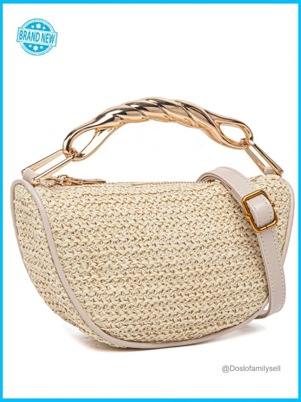 Top Handle Straw Crossbody Satchel Bag Summer Vacation Beach Handbag